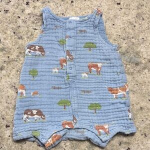 Angel Dear Farm Animal Cow Organic Cotton Muslin Baby Boy Romper